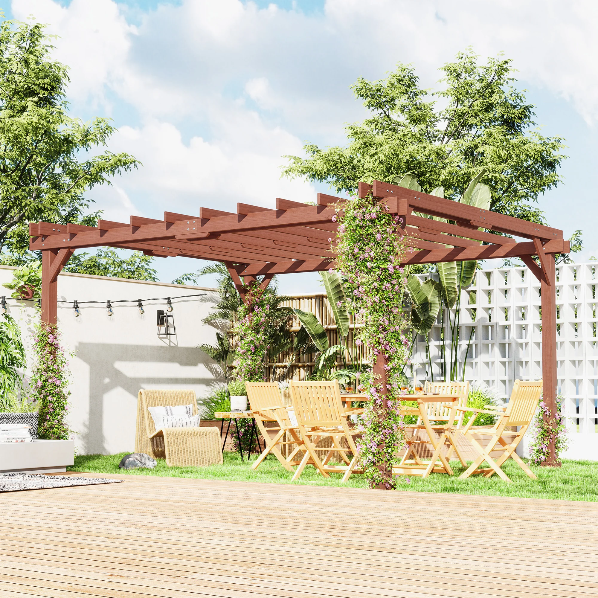Pergola en bois 11 x 12,5 m avec treillis pour terrasse, balcon, jardin, pelouse – Image 2