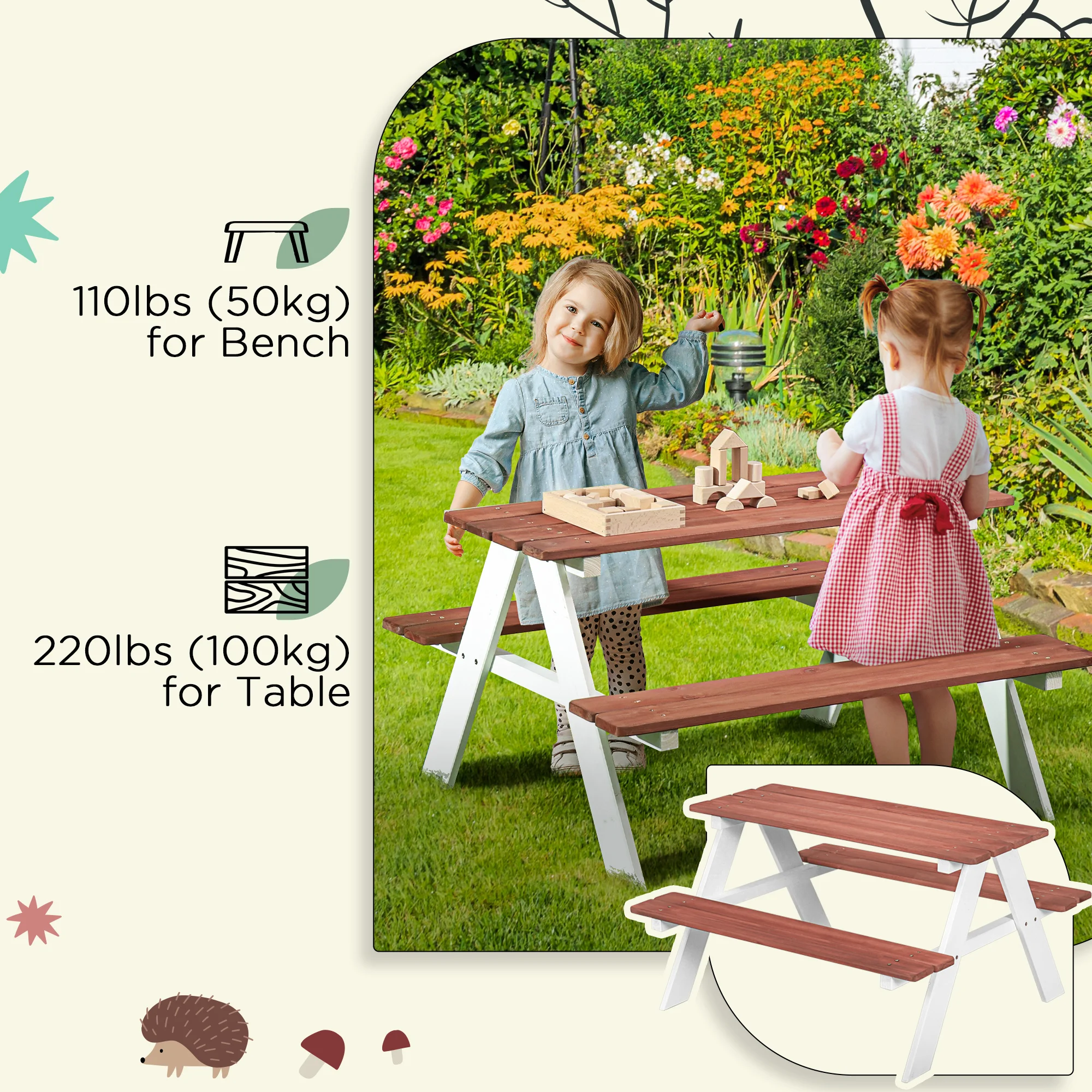 Kinder Picknick Tisch Set, Holz Tisch & Bank Set, Gartenspielzeug für 3-8 Jah... – Bild 2
