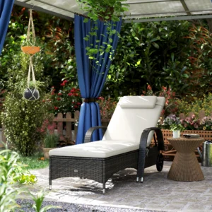 CampGlut Outdoor Liege mit verstellbarer Rückenlehne und Rädern, Rattan.