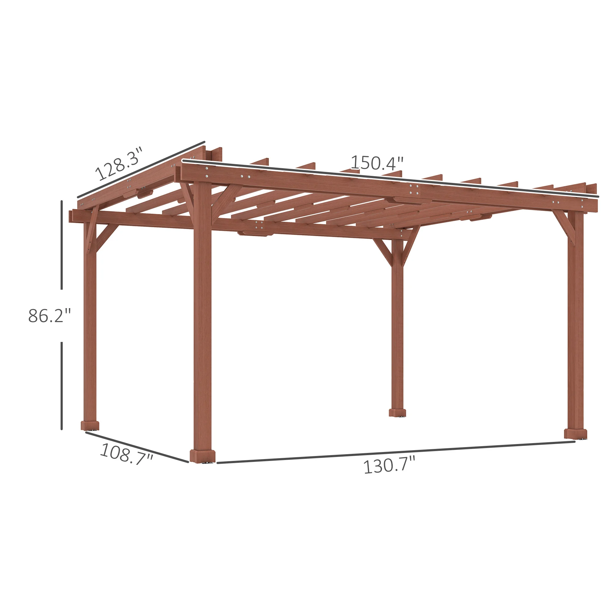 11 x 12,5 m Holz-Pergola mit Weinspalier für Terrasse, Deck, Garten, Rasen