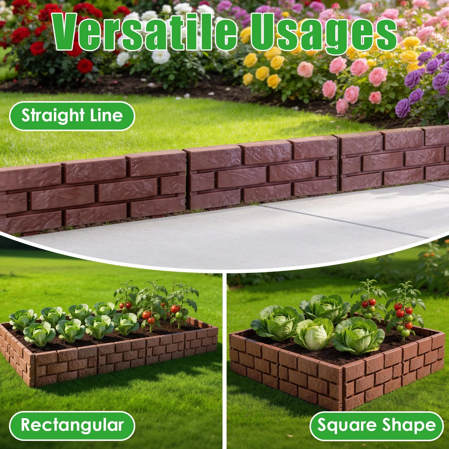 Gartenbeet-Einfassung, 12-teiliger Steinzaun, flexibel verstellbar mit Klick-... – Bild 10