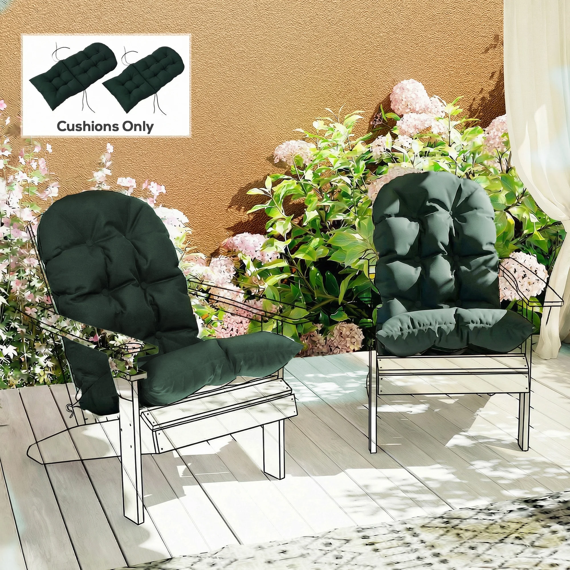 Outdoor Adirondack Sitzkissen 2er-Set, getuftete Hochlehner Polster, Dunkelgrün – Bild 7