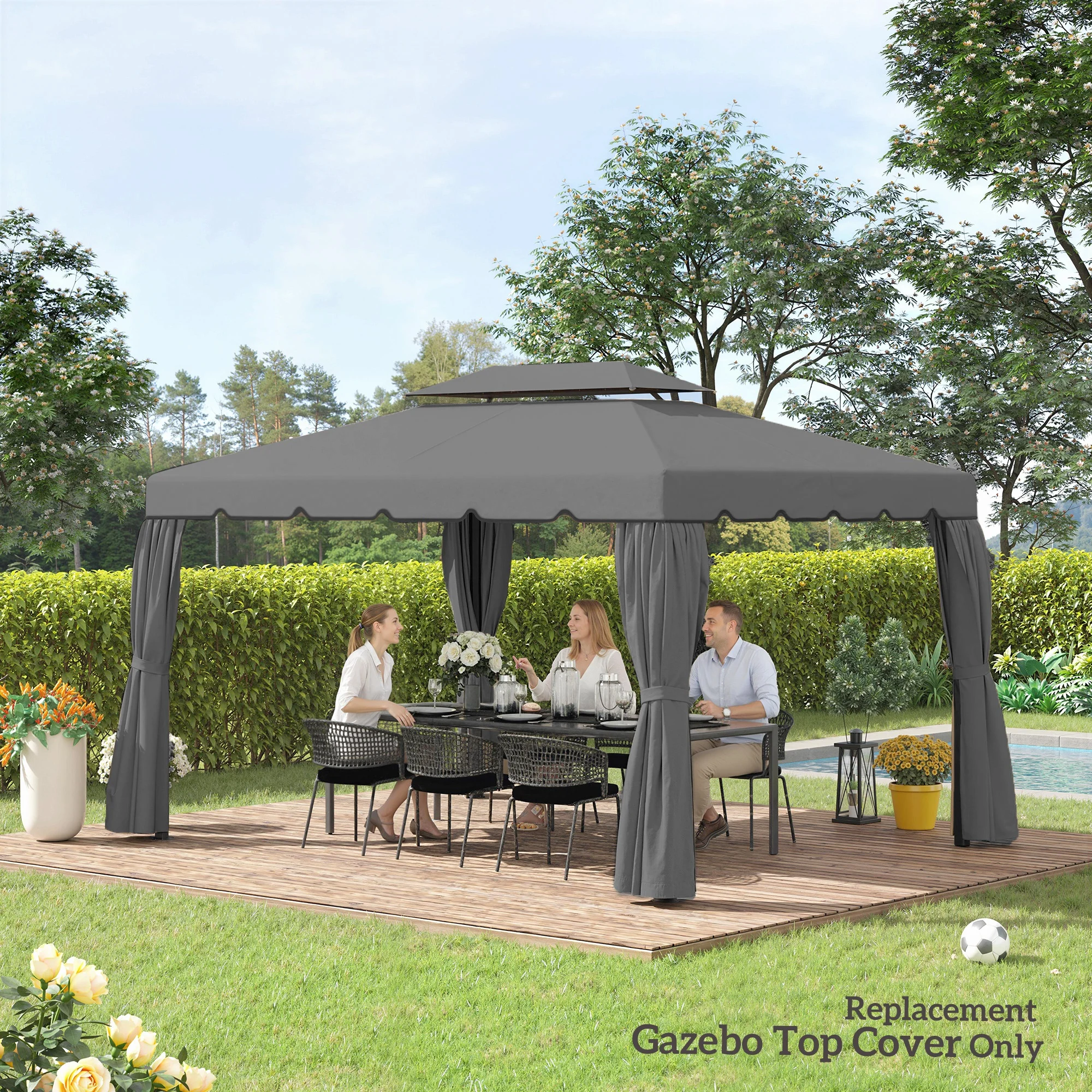 Modell 84C-101 oder 84C-144 13 x 10 Pavillon-Ersatzdach, Doppelbelüftung, Grau – Bild 8