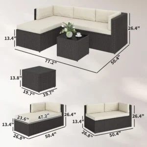 3-Piece Poly Rattan Seating Set with Cushions, Glass Table, Beige