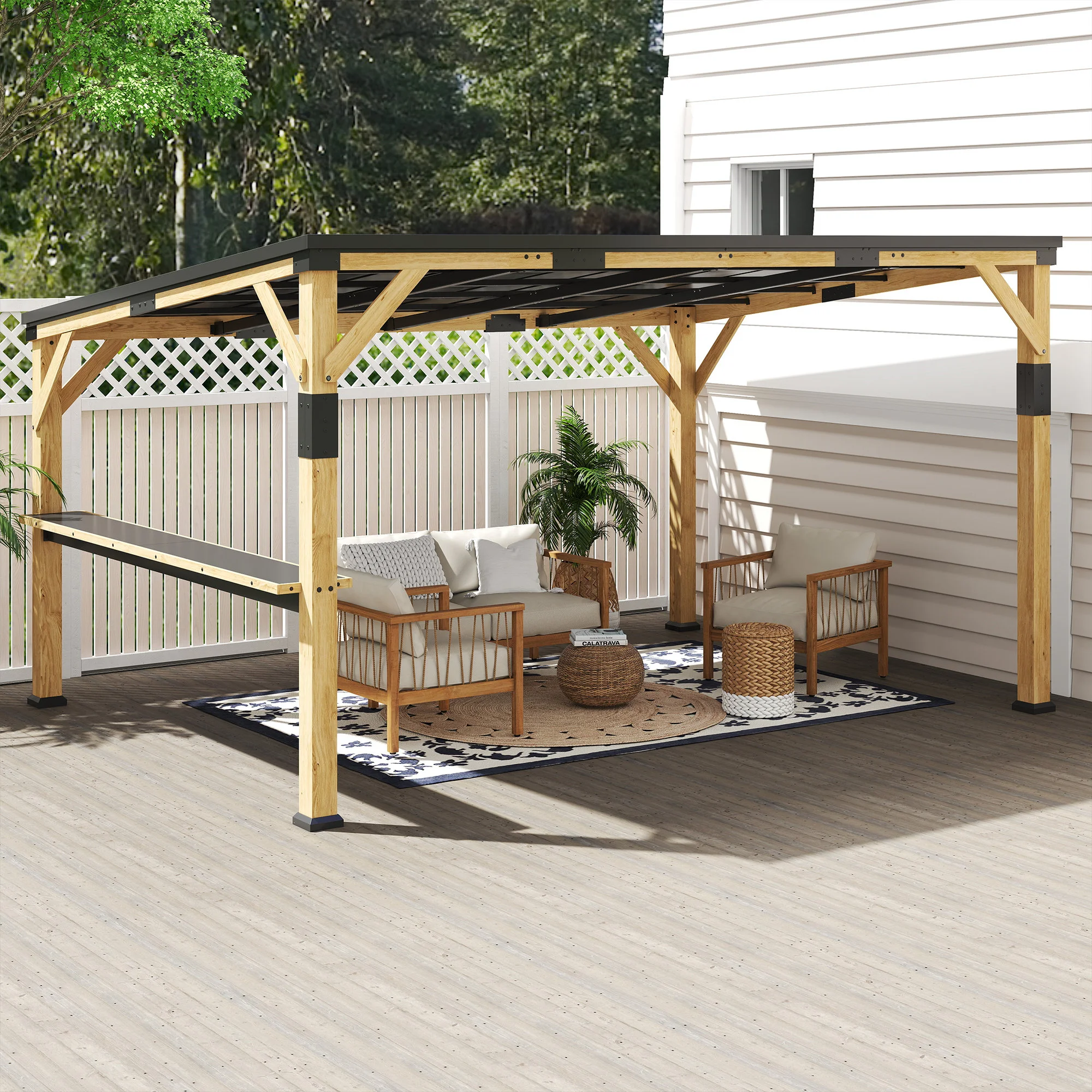 10 x 14 Holz-Gartenpavillon, Hardtop-Anbaupavillon mit verzinktem Stahldach, ... – Bild 8