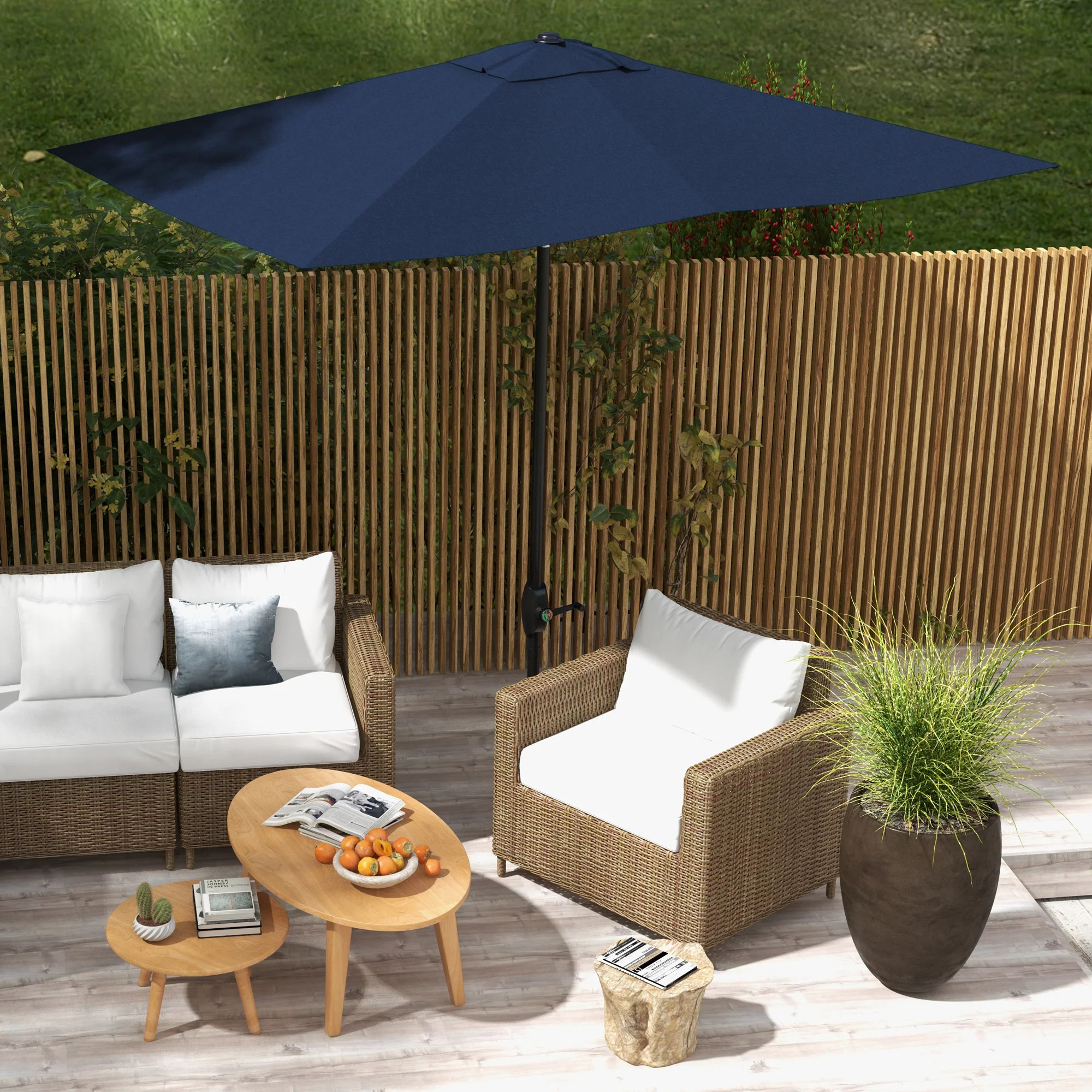 6,5 x 10 Rechteck-Marktschirm, Terrassenschirm mit Kurbel und Kippfunktion, Blau – Bild 3