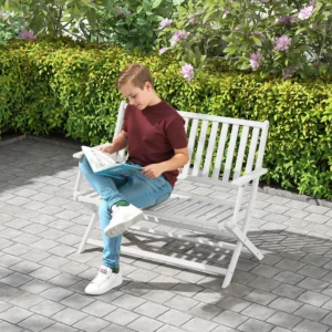 Klappbare 2-Personen-Holzbank mit Rücken- und Armlehne für Garten, Terrasse, ...