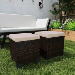 2er Set Polyrattan Hocker mit Polstern, Ottomane & Beistelltisch für Terrasse...