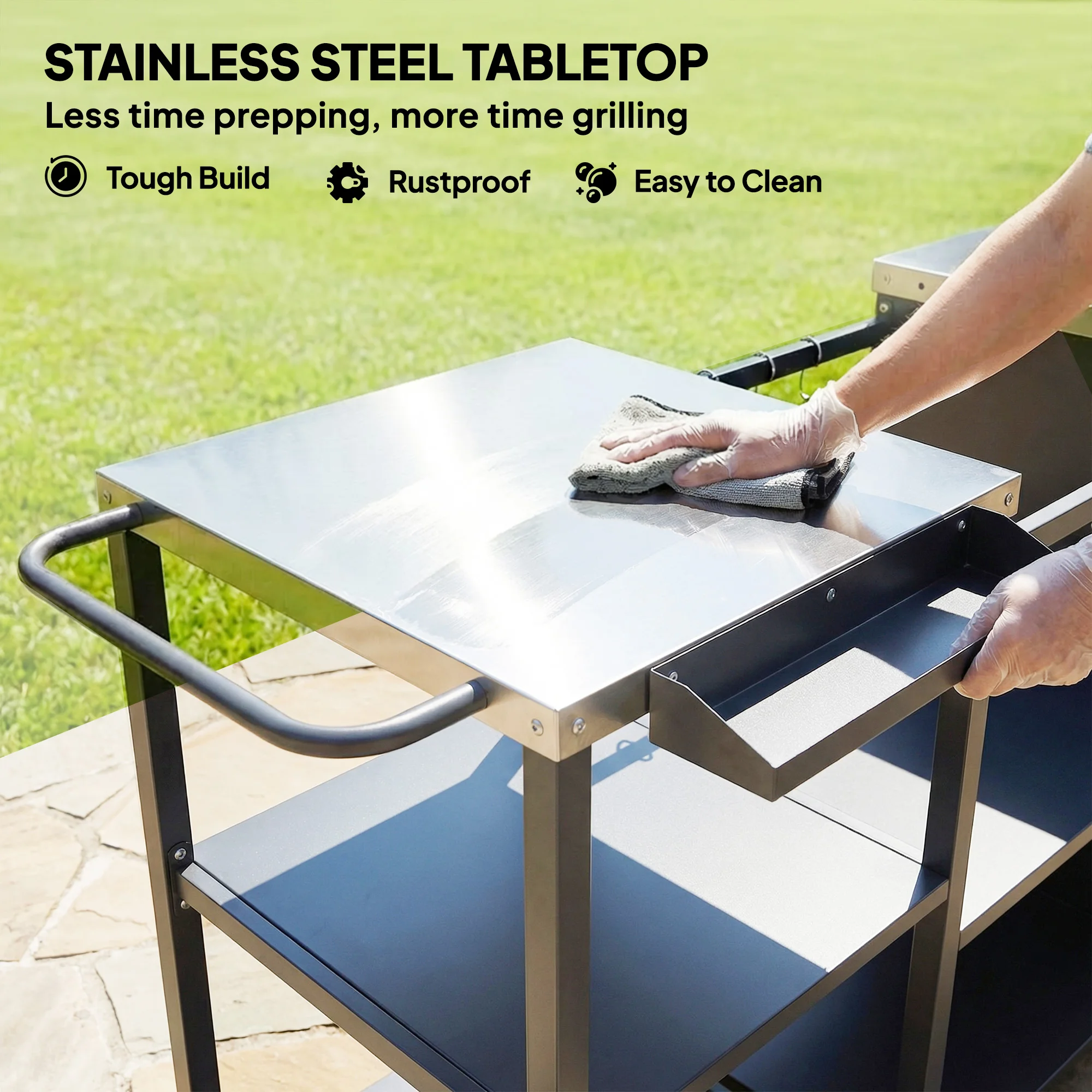 CampGlut Grill Table – Kompakte Frontansicht.