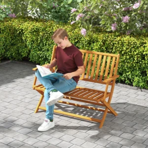 Klappbare 2-Personen-Holzbank mit Rücken- und Armlehnen für Garten, Terrasse,...