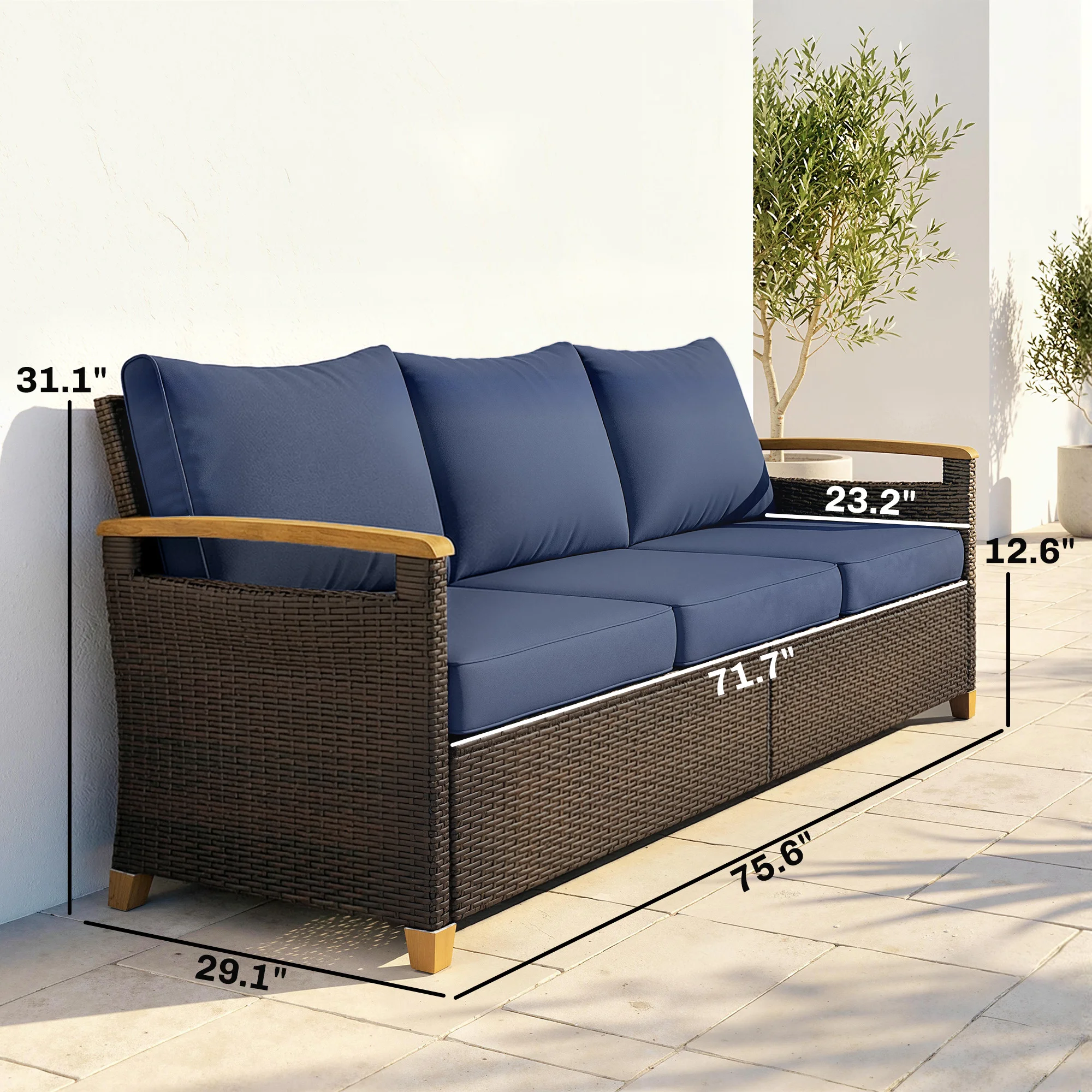 CampGlut Terrassen-Sofa für drei Personen, Outdoor.