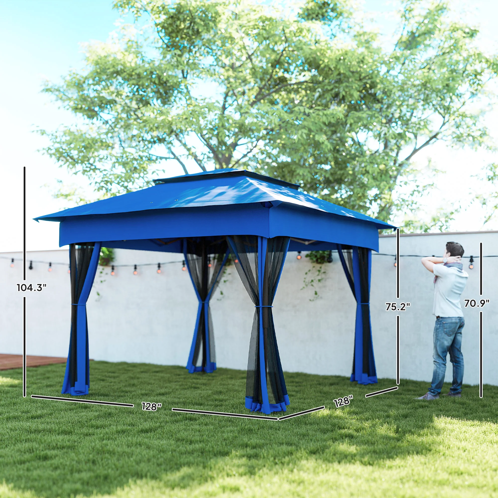 Outdoor-Pavillon mit Reißverschlussnetz, Tragetasche, 11 x 11, Blau – Bild 2