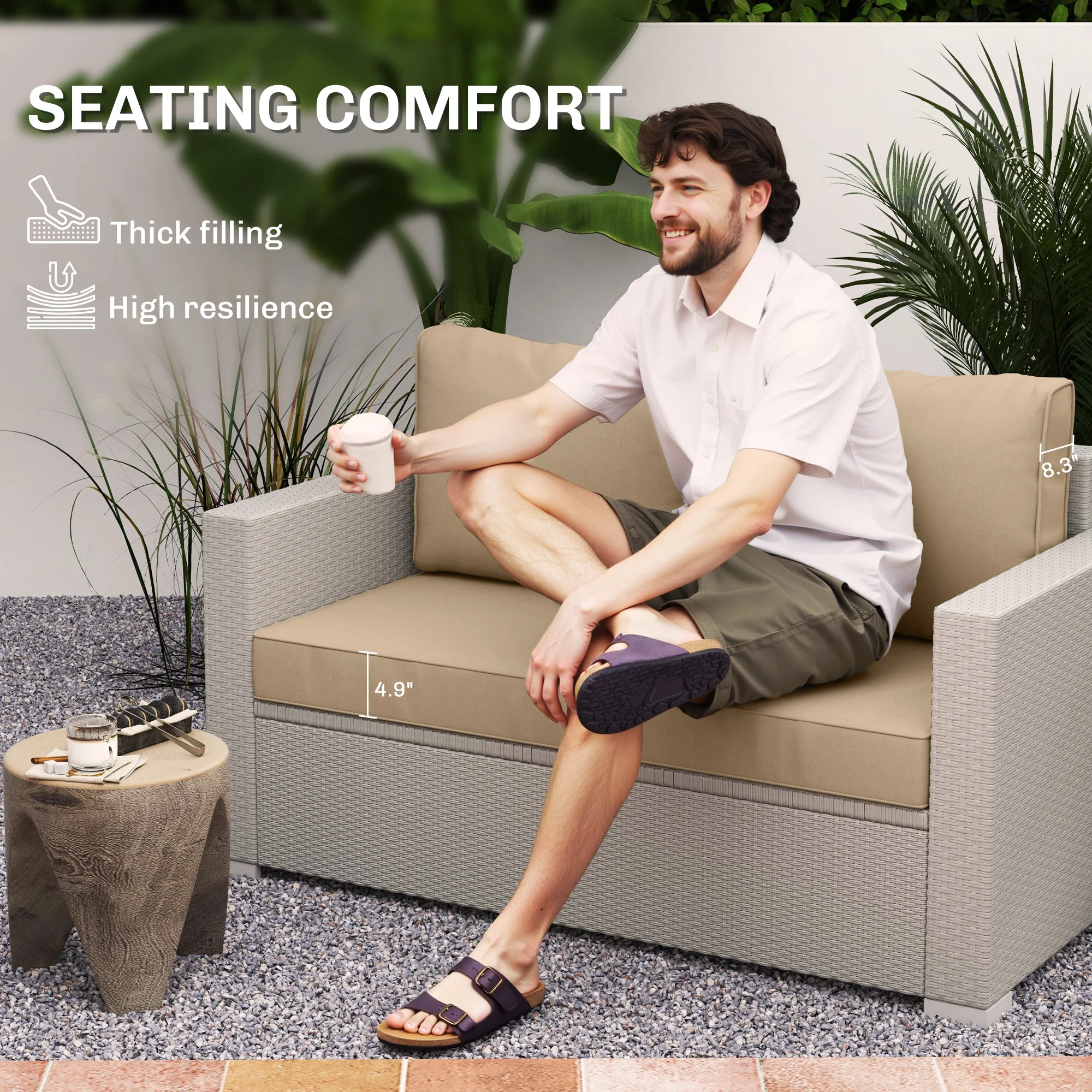 2-Sitzer Terrassenpolster, 117x66x13 cm, dickes Loveseat-Polster-Set mit abne... – Bild 7