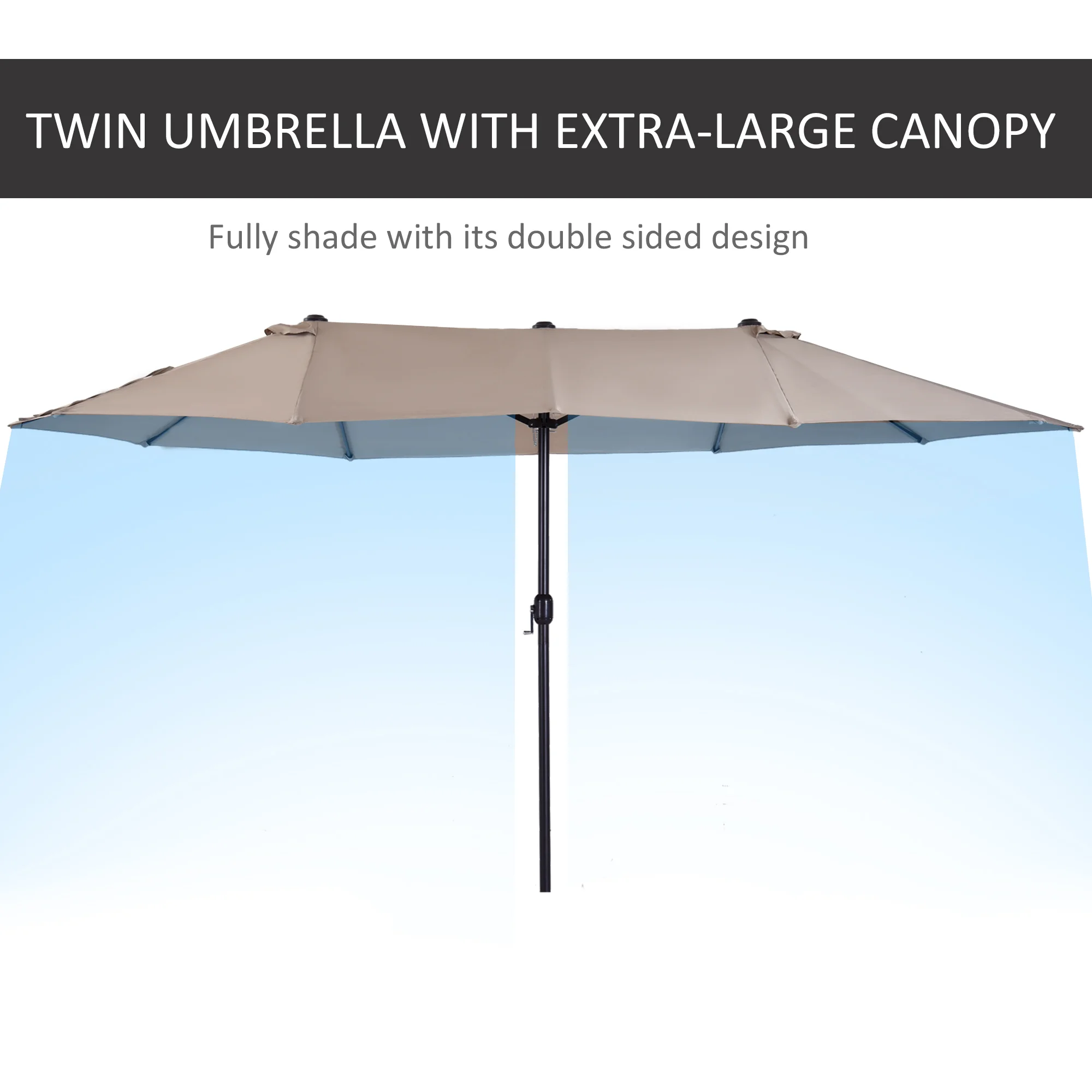 15ft Doppelseitiger Sonnenschirm, Kurbel, für Terrasse, Rasen, Garten & Pool,... – Bild 3