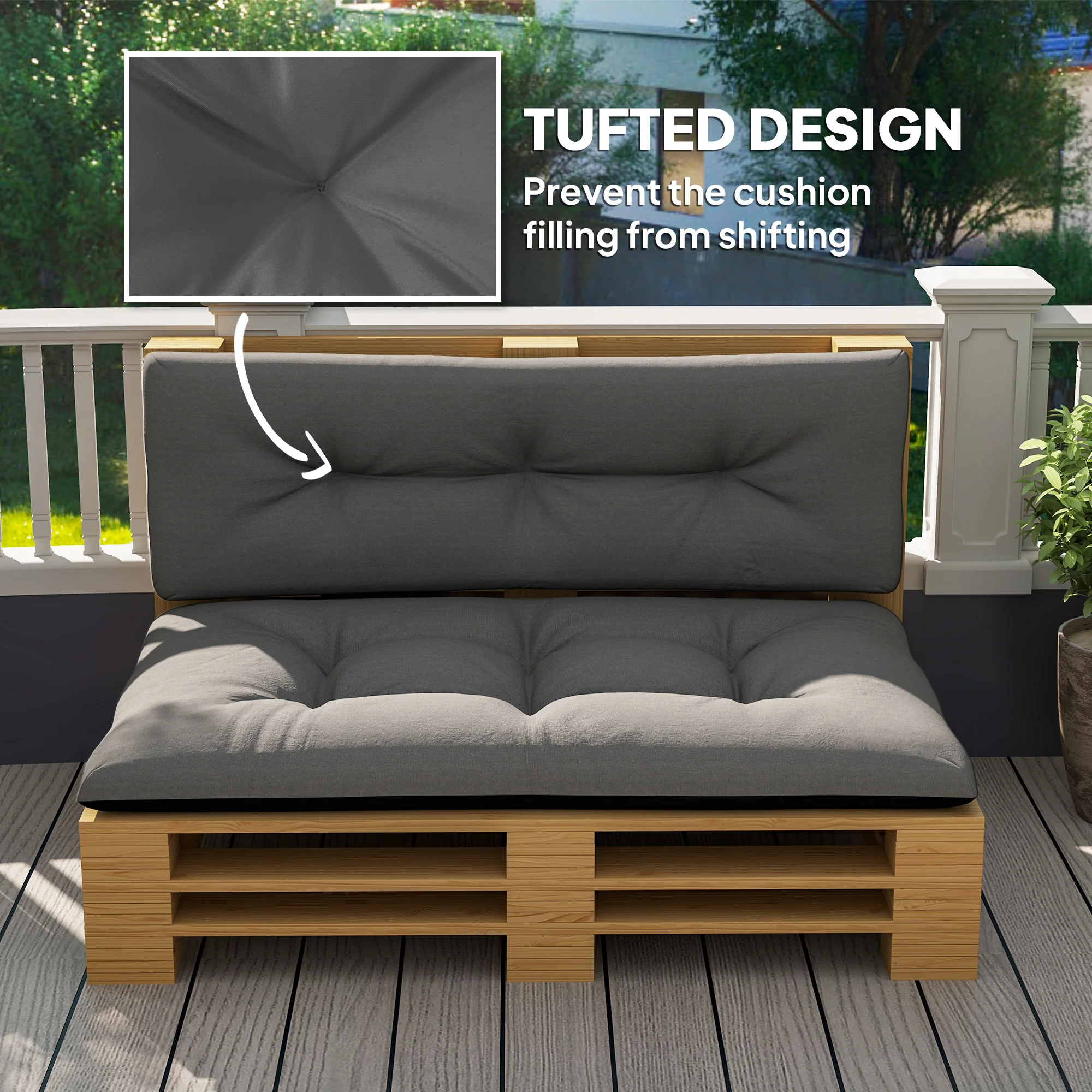 2-Seater Pallet Cushion Outdoor 3.9" thick, replacement cushions, tufted, garden, terrace... - Imagen 8
