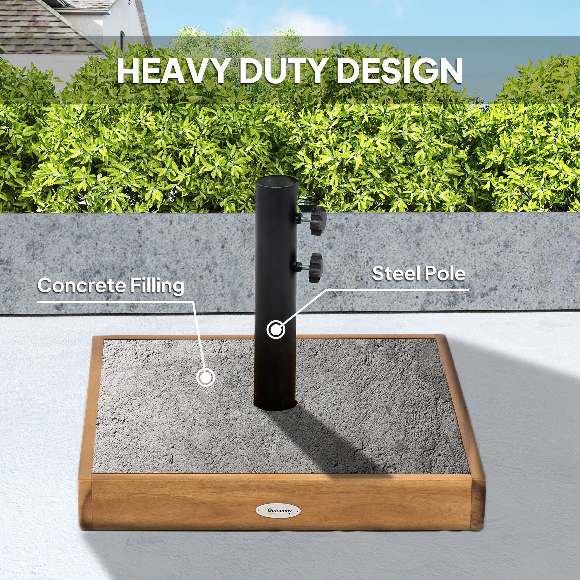 Terrassenschirmständer, 19 kg Beton, für 3,2/3,8 cm Stangen, Teak – Bild 4