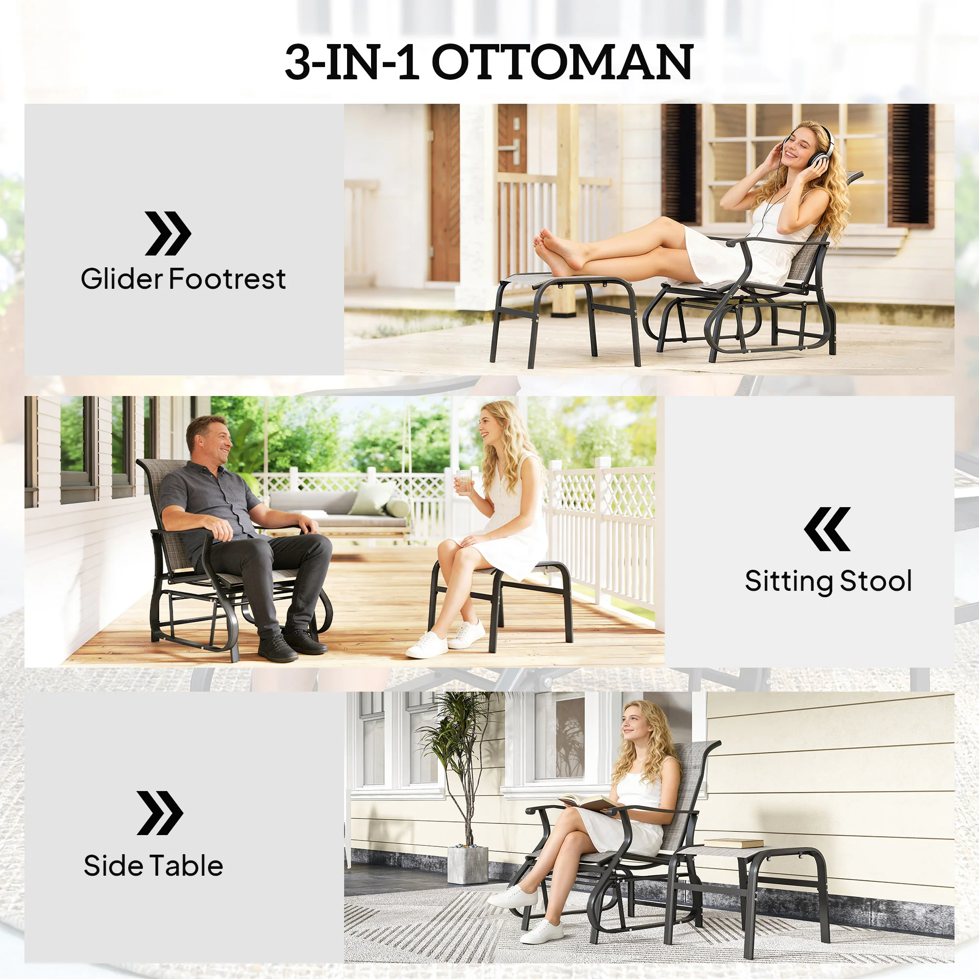 Outdoor-Gleiter mit Hocker, Terrassen-Gleiter-Set mit hoher Rückenlehne, brei... – Bild 2