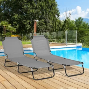 2er Set Pool-Liegestühle, klappbar, 5-stufig verstellbar, Stahlrahmen, dunkel...