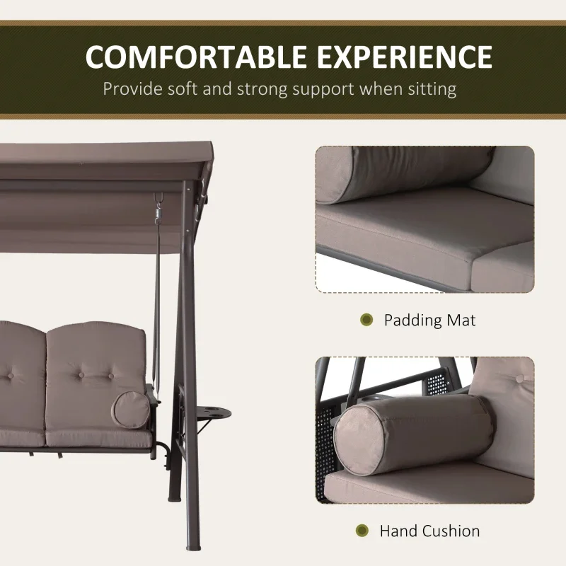 3-Seater Patio Swing Chair with Adjustable Canopy, Removable Cushions - Image 9