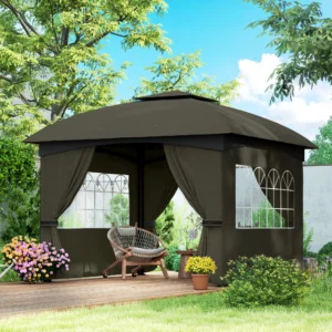 CampGlut Outdoor-Pavillon 11 x 11 Fuß, Doppeldach mit Vorhängen.
