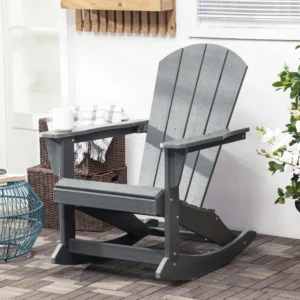 CampGlut HDPE Adirondack Schaukelstuhl hellgrau für Garten und Terrasse.
