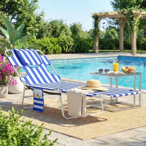 Sonnenliege mit Gesichtsloch, 5-stufig verstellbar, mit Kissen, für Strand & ...