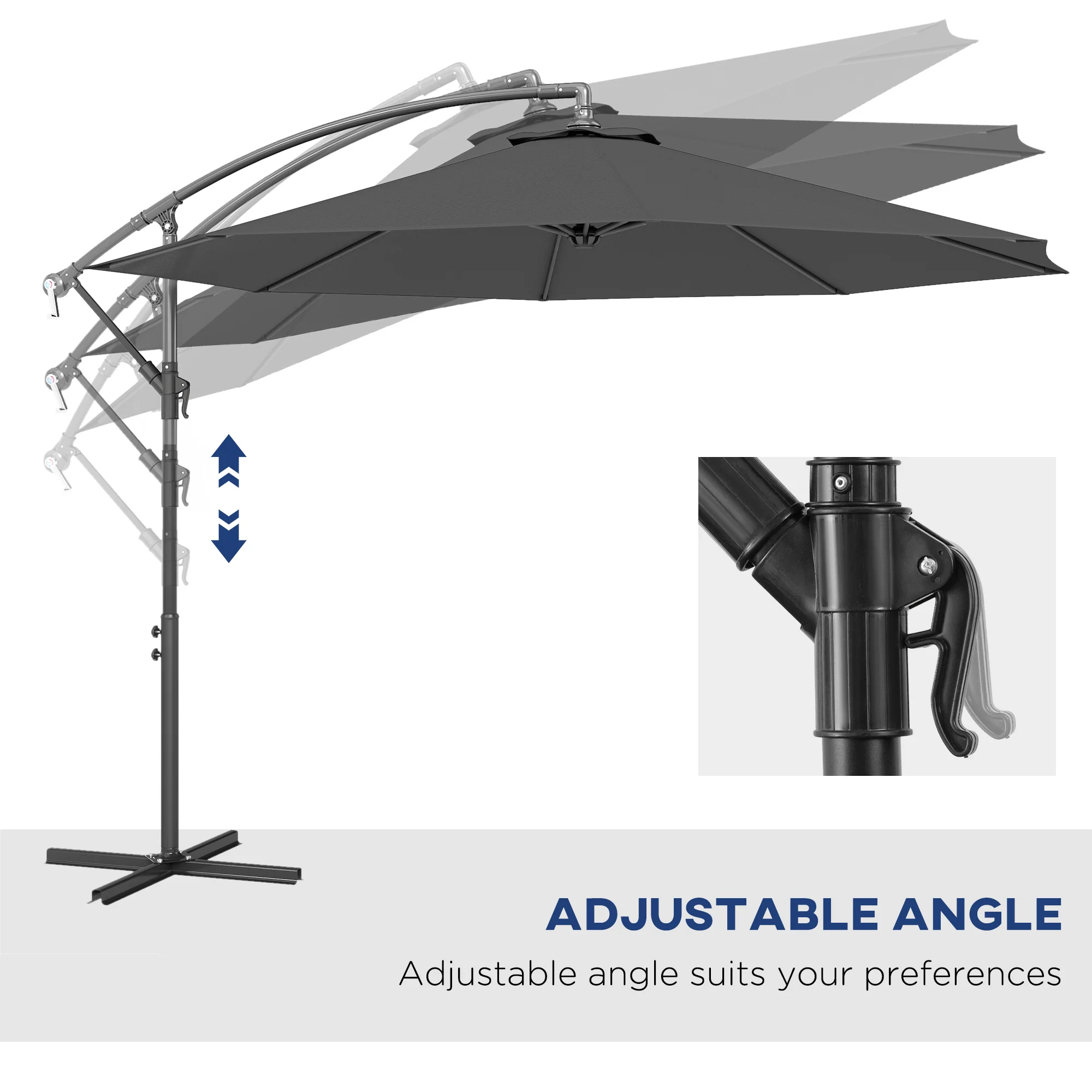 10 Kragarm-Marktschirm mit UV- & wasserfestem Material & Kreuzfuß (ohne Gewic... – Bild 2