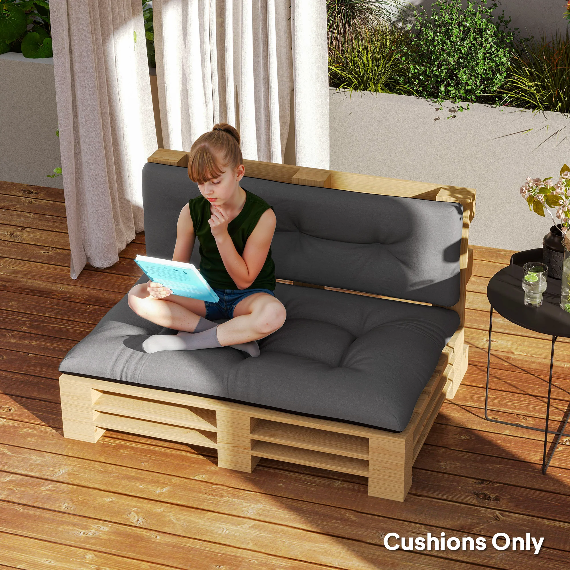 2-Seater Pallet Cushion Outdoor 3.9" thick, replacement cushions, tufted, garden, terrace... - Imagen 6