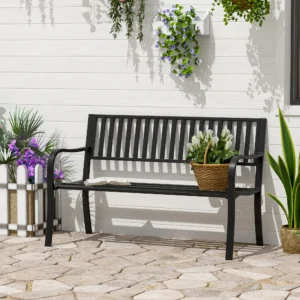 50" Gartenbank aus Metall mit Lattenrost, schwarz