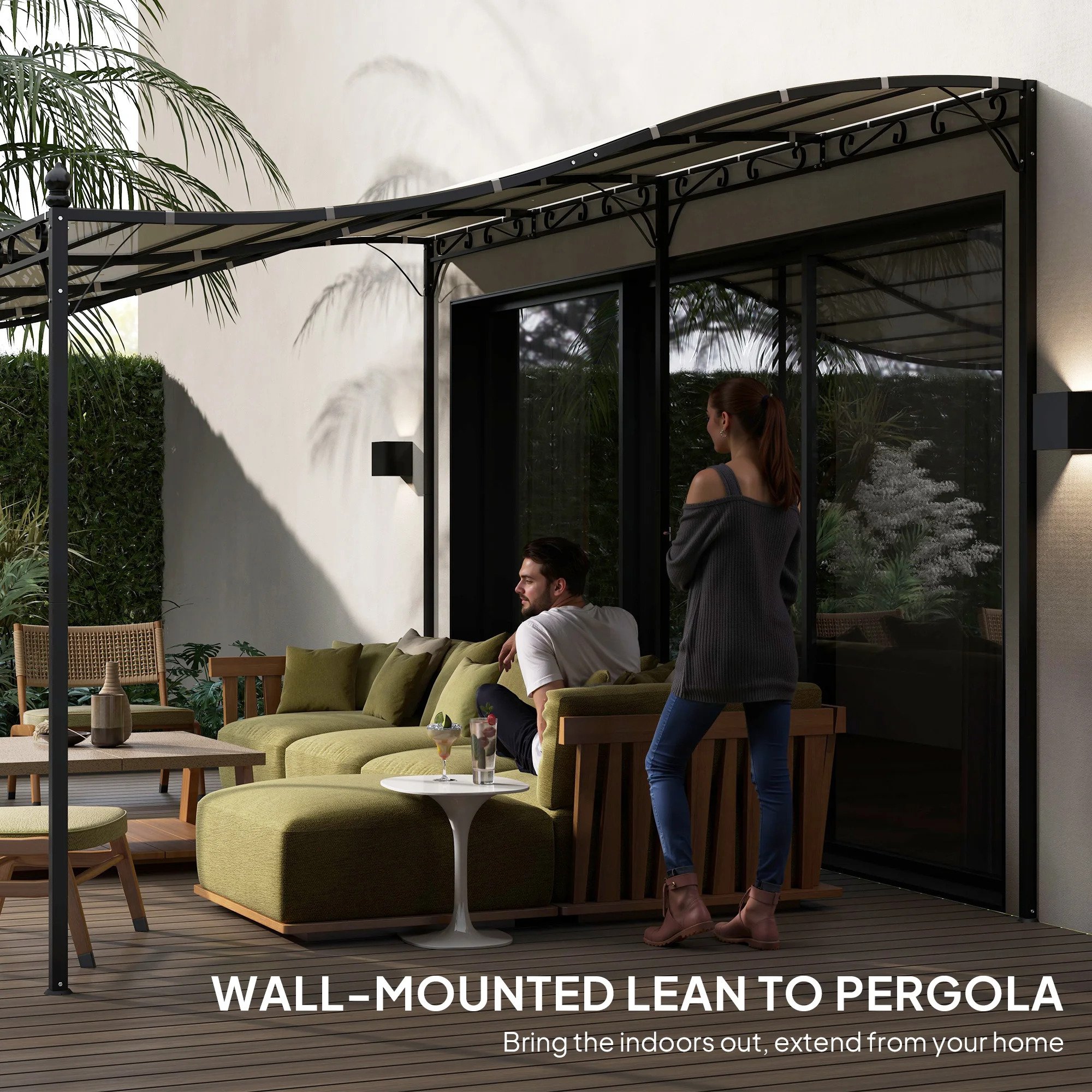 Pérgola de pared 10 x 16, toldo metálico para patio con orificios de drenaje, blanco crema - Image 7