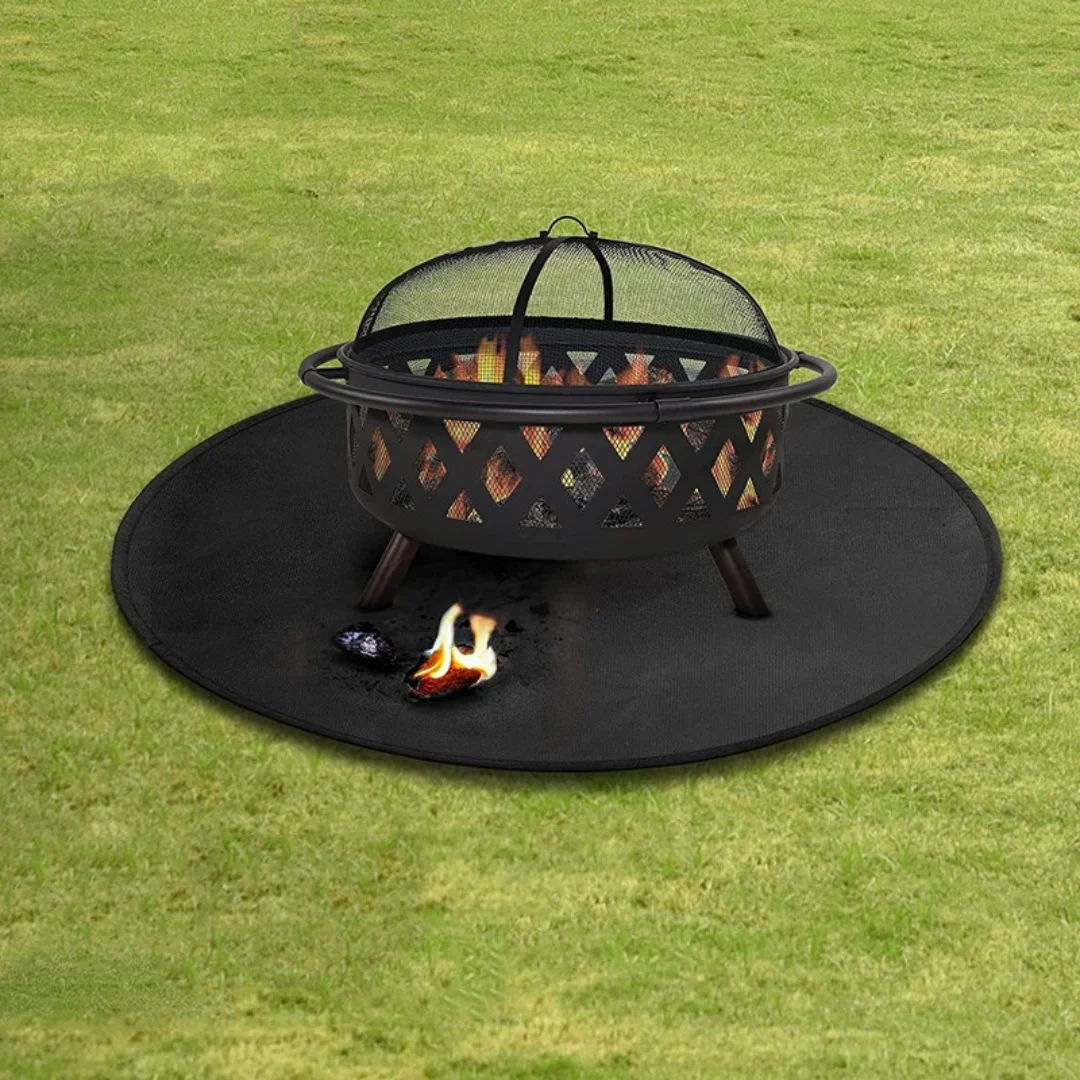 CampGlut schwarze, runde, feuerfeste Silikonmatte für den Ofen.