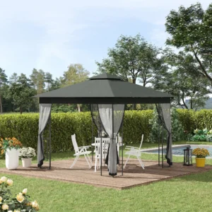 10 x 10 Metall-Pavillon, Doppeldach, mit Baummotiven, Netz, für Garten, Terra...