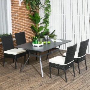 4er-Set PE Rattan Esszimmerstühle mit Polstern, Terrassenstühle mit Rückenleh...