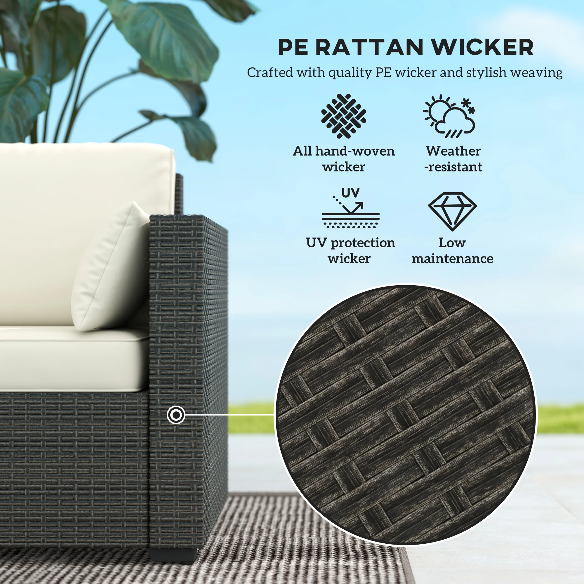 CampGlut PE-Rattan Couch Detail, wetterfest für Camping.