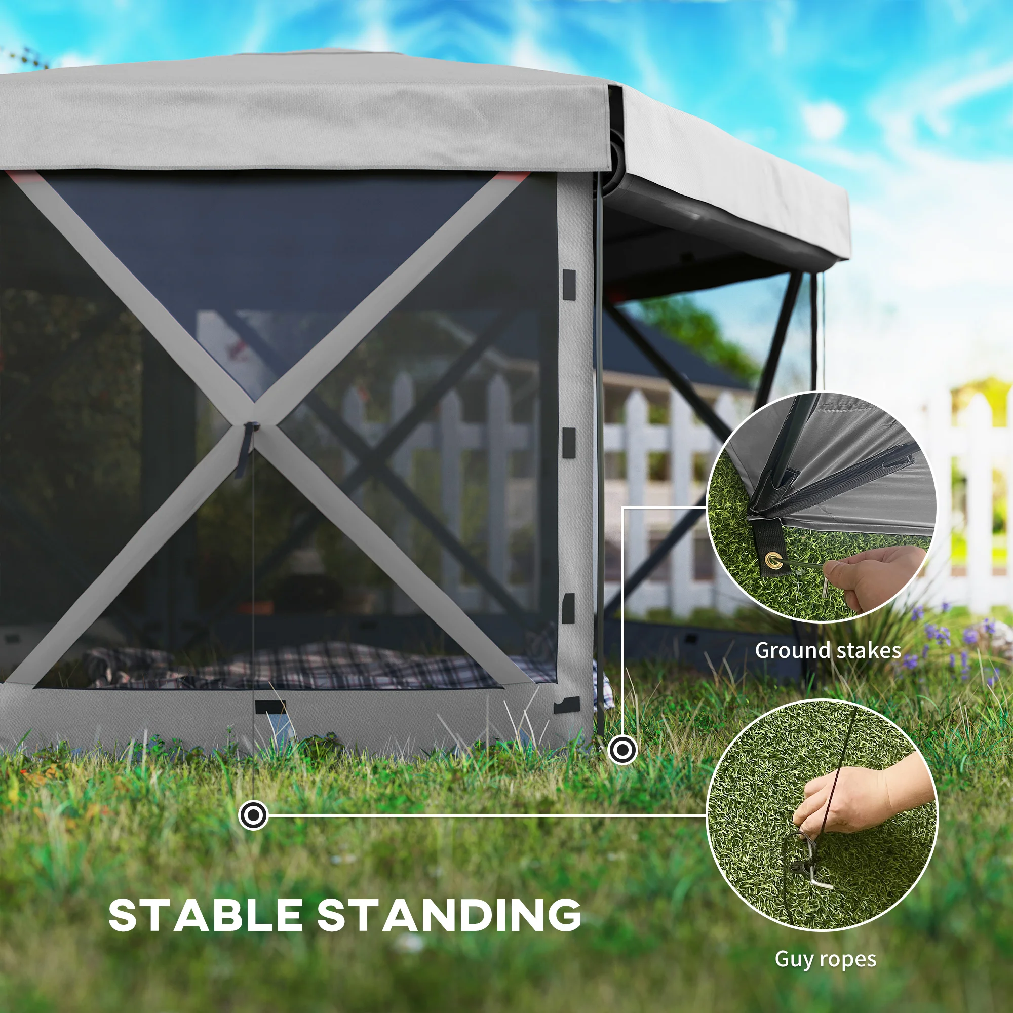 12 x 12 Sechseck-Pavillon mit 5 Seitenwänden, Outdoor-Schutzdach mit Tragetas... – Bild 7