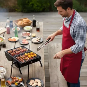 Tragbarer Holzkohlegrill, Doppelseiten-Grill für BBQ, Tischgrill für Camping ...