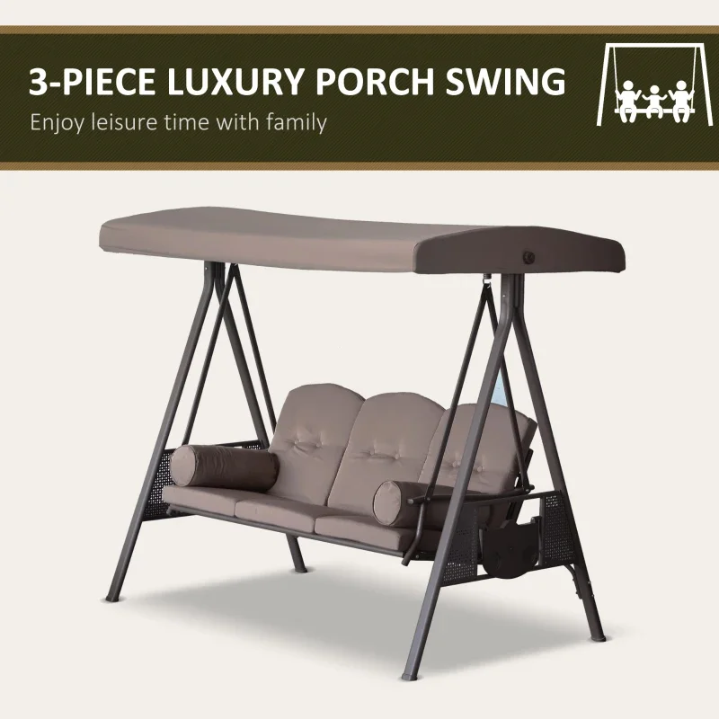 3-Seater Patio Swing Chair with Adjustable Canopy, Removable Cushions - Image 10