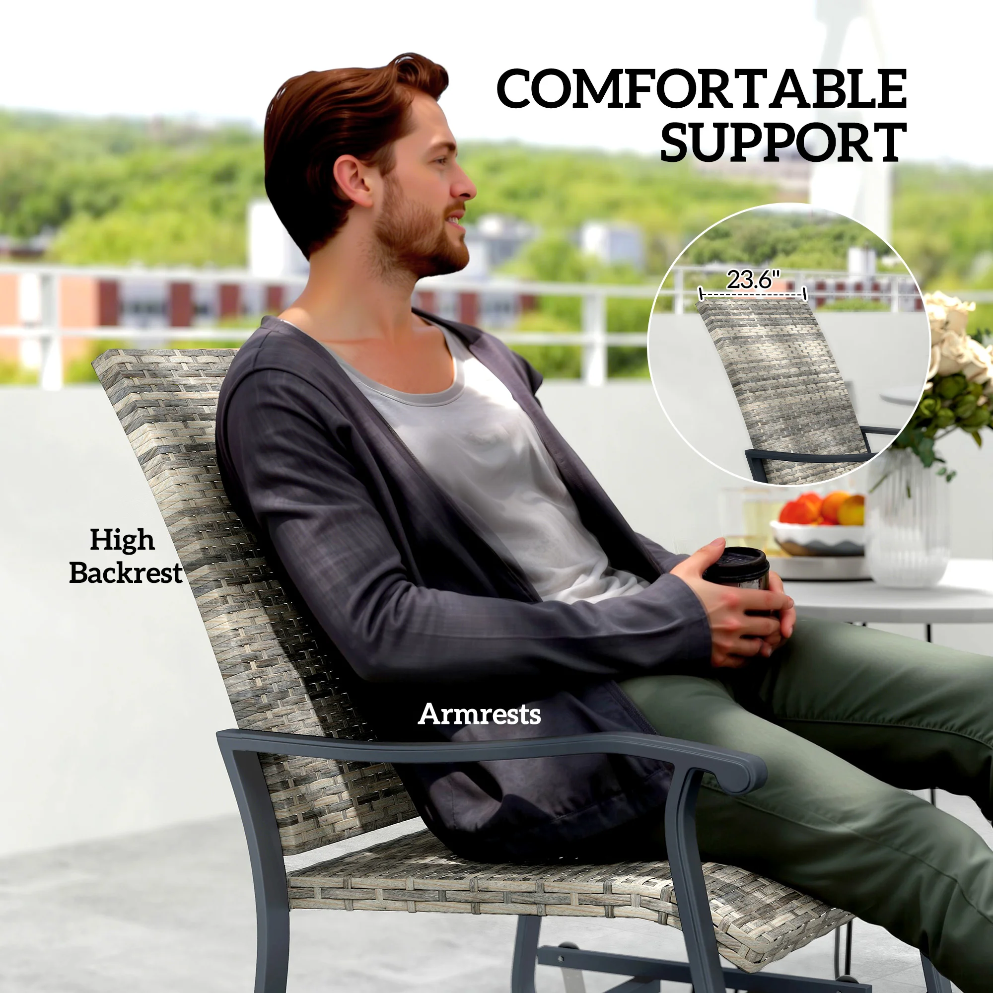 Geflecht Rattan Schwenk-Sessel Set 2er, Outdoor Sessel mit Stahlrahmen, hohe ... – Bild 8