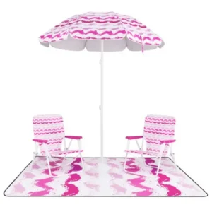 4-teiliges Strandset mit 1,9m Sonnenschirm, 2 Klappstühlen & 80x80 cm wasserd...