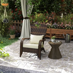 Polster-Sessel Adirondack aus Rattan, cremeweiß, für Terrasse oder Garten