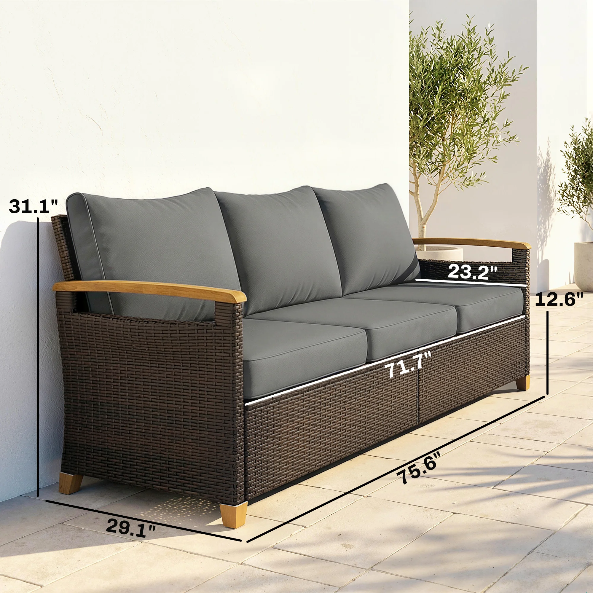 CampGlut 3-Sitzer Outdoor Couch, gepolsterte Sitzfläche.