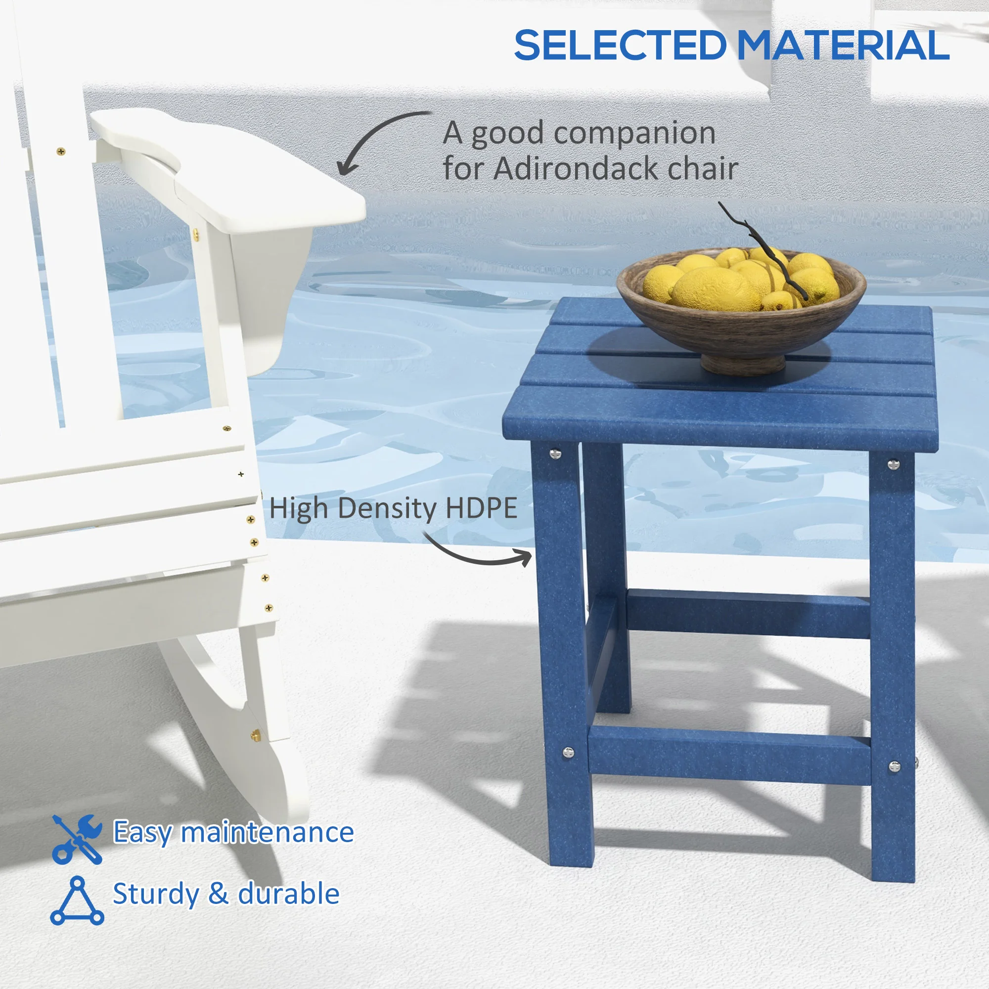 Terrassen-Seitentisch, 38 cm quadratischer Outdoor-Endtisch, HDPE-Kunststoff-... – Bild 5