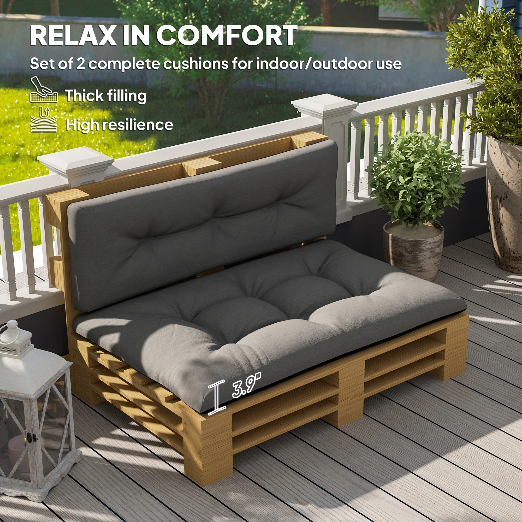 2-Seater Pallet Cushion Outdoor 3.9" thick, replacement cushions, tufted, garden, terrace... - Imagen 4