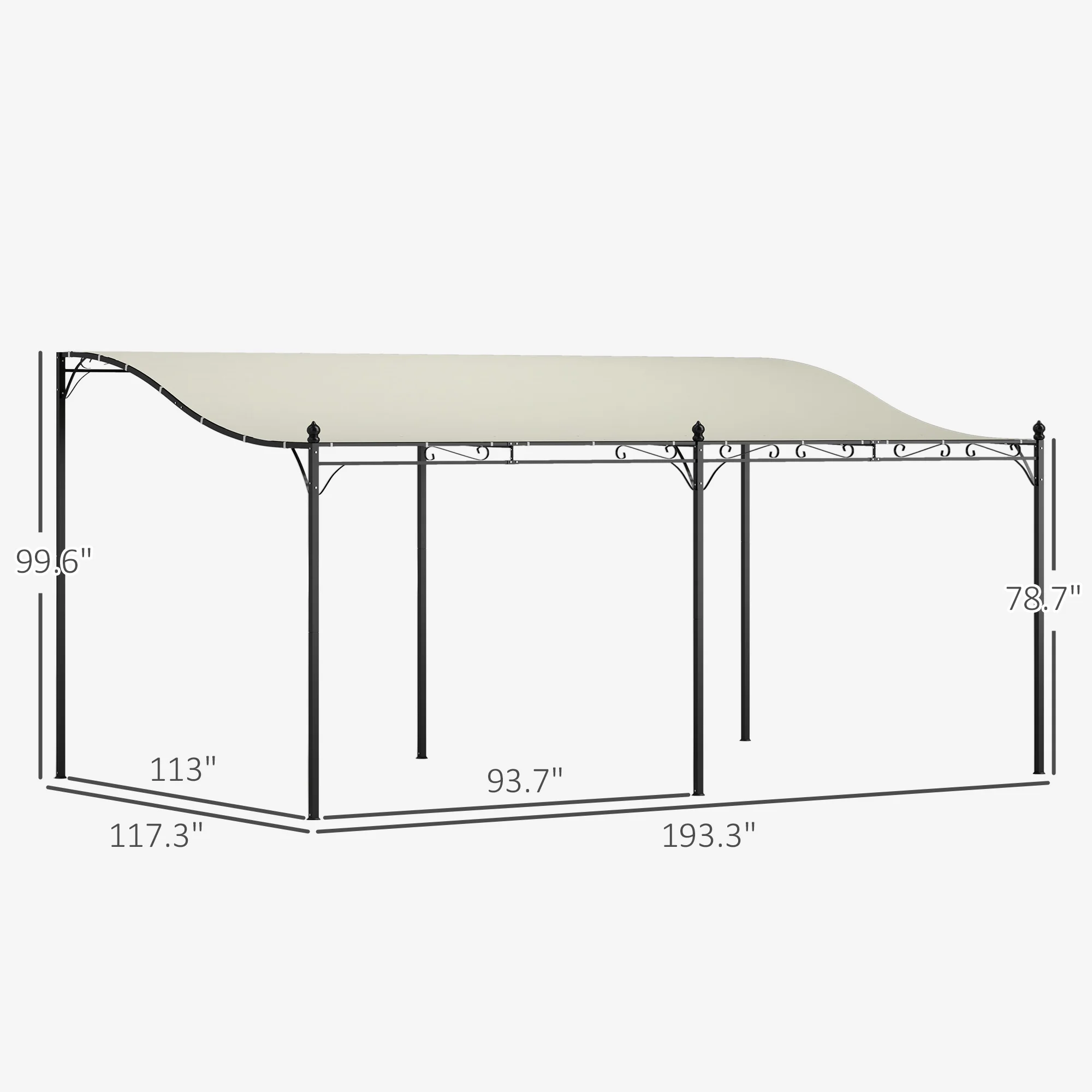 Pérgola de pared 10 x 16, toldo metálico para patio con orificios de drenaje, blanco crema - Image 6