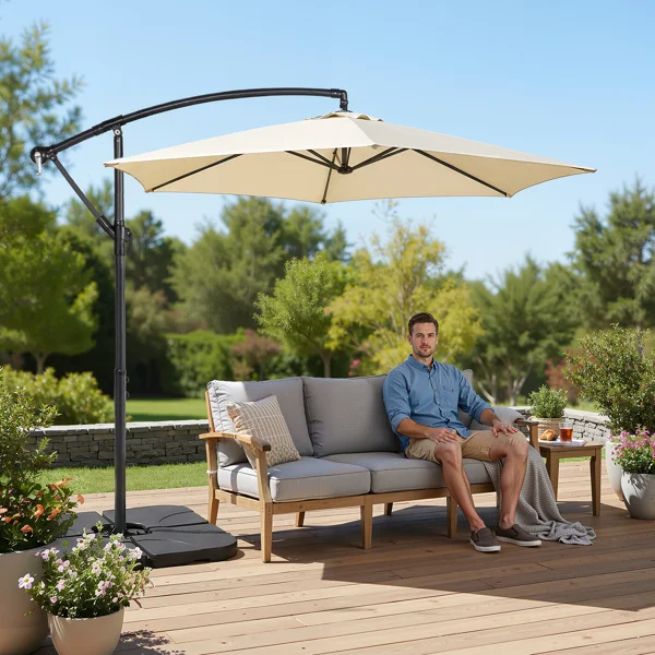 CampGlut 10FT Round Umbrella, Outdoor-Beschattung mit Fußplatte.