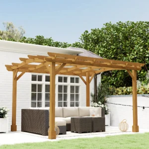 CampGlut 10x12 Holzpergola mit Bogen für Kletterpflanzen, dunkelbraun.