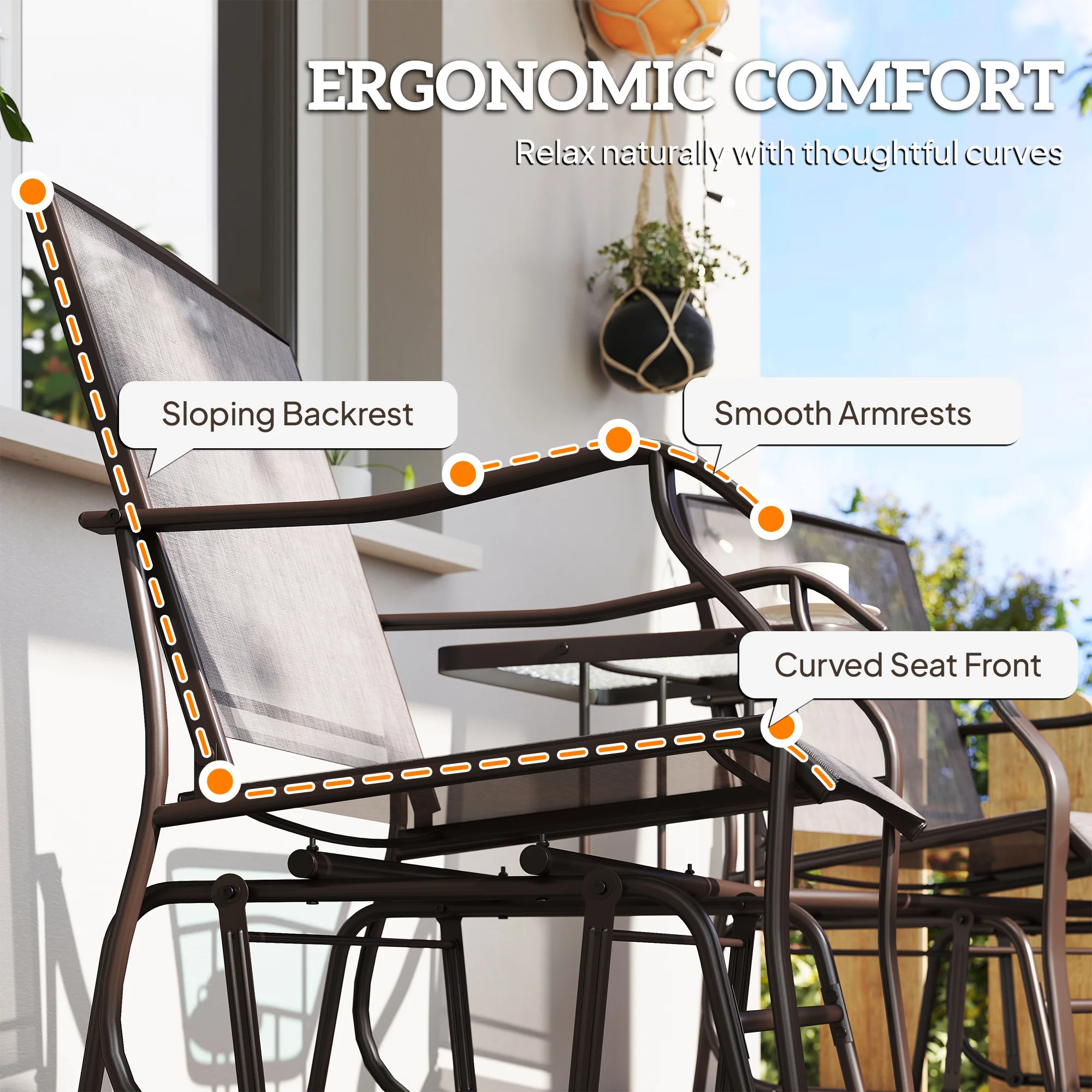 Garden Rocking Chair Set with Coffee Table, 2-Seater, Gray - Image 5