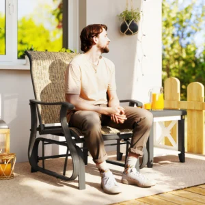 Garten-Gleiterstuhl mit Mesh-Sitz, Stahlrahmen, helles Mischbraun