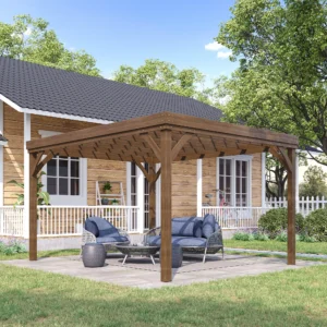 10 x 12 Holzpergola, Weinlaube mit Betonankern für Garten, Terrasse, Hof, Braun