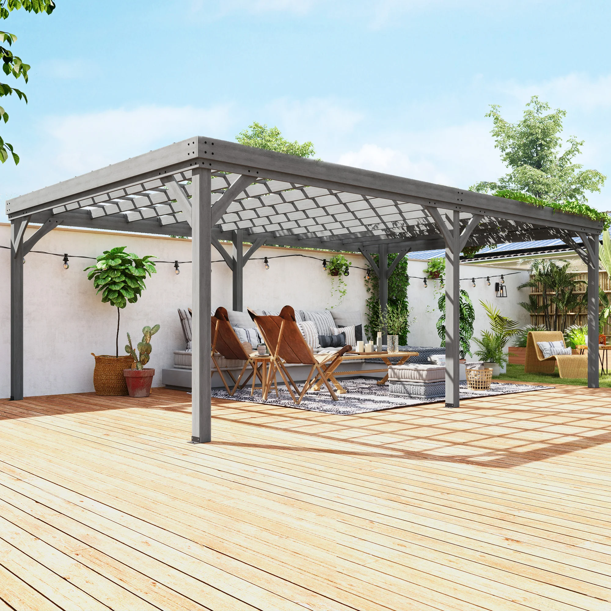 12 x 20 Outdoor Holzpergola, Weinspalier mit Betonankern für Garten, Terrasse...
